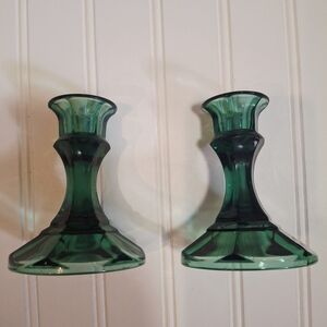 Elegant Green Glass Candle Holders